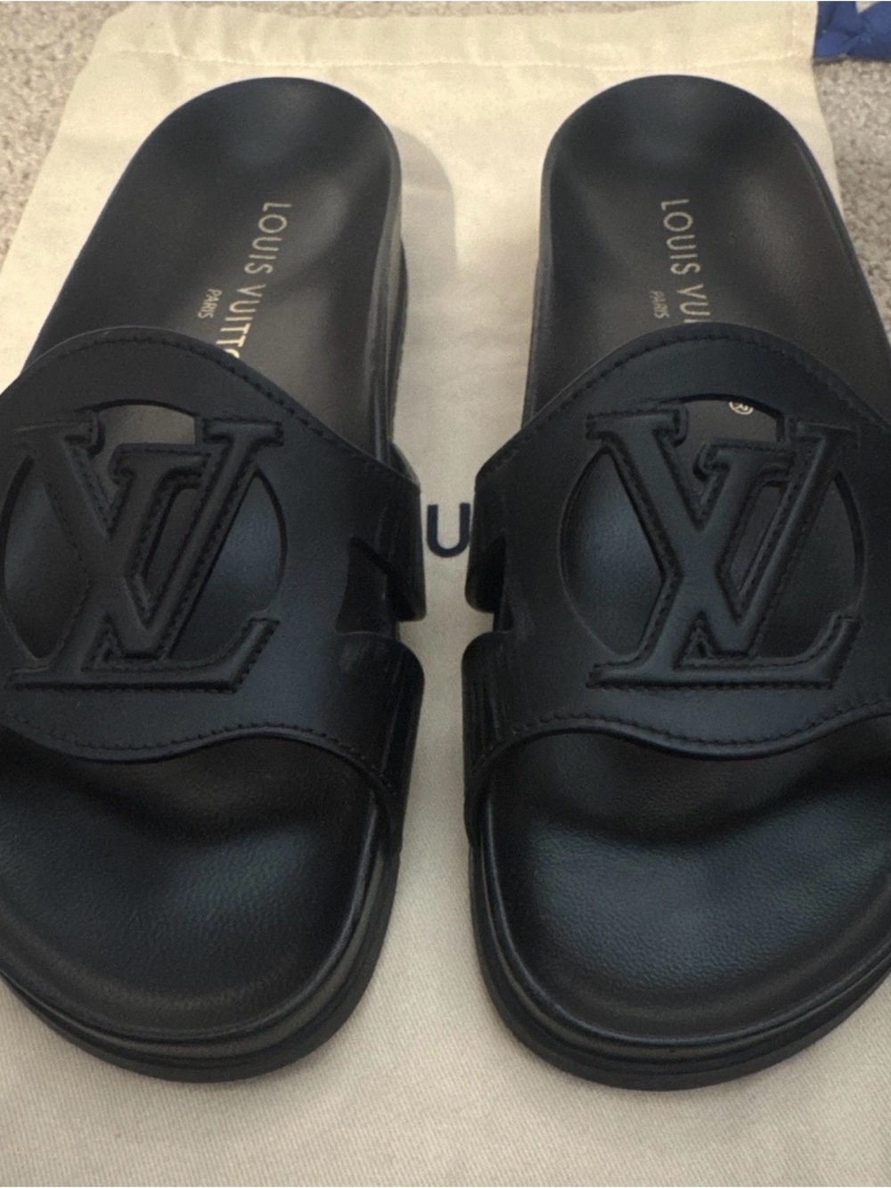 Louis Vuitton Black Embossed LV Slide Sandals
